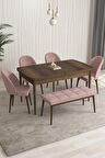 Rovena Arjeta Barok 80x132 Açılabilir Mdf Mutfak Masası Takımı 4 Adet Sandalye+1 Bench