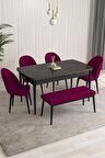 Rovena Arjeta Siyah Mermer 80x132 Açılabilir Mdf Mutfak Masası Takımı 4 Adet Sandalye+1 Bench