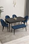 Rovena Arjeta Siyah Mermer 80x132 Açılabilir Mdf Mutfak Masası Takımı 4 Adet Sandalye+1 Bench