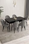 Rovena Arjeta Siyah Mermer 80x132 Açılabilir Mdf Mutfak Masası Takımı 6 Adet Sandalye