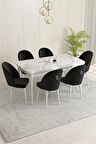 Rovena Marsilya Beyaz Mermer 80x132 Açılabilir Mdf Mutfak Masası Takımı 6 Adet Sandalye