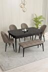 Rovena Marsilya Siyah Mermer 80x132 Açılabilir Mdf Mutfak Masası Takımı 4 Adet Sandalye+1 Bench