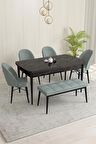 Rovena Marsilya Siyah Mermer 80x132 Açılabilir Mdf Mutfak Masası Takımı 4 Adet Sandalye+1 Bench