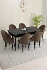 Rovena Marsilya Siyah Mermer 80x132 Açılabilir Mdf Mutfak Masası Takımı 6 Adet Sandalye