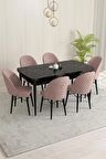 Rovena Marsilya Siyah Mermer 80x132 Açılabilir Mdf Mutfak Masası Takımı 6 Adet Sandalye