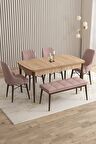 Rovena Flora Meşe 80x132 Açılabilir Mdf Mutfak Masası Takımı 4 Adet Sandalye+1 Bench