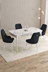 Rovena Flora Beyaz Mermer 80x132 Açılabilir Mdf Mutfak Masası Takımı 4 Adet Sandalye