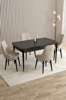 Rovena Flora Siyah Mermer 80x132 Açılabilir Mdf Mutfak Masası Takımı 4 Adet Sandalye
