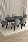 Rovena Flora Siyah Mermer 80x132 Açılabilir Mdf Mutfak Masası Takımı 6 Adet Sandalye