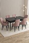 Rovena Flora Siyah Mermer 80x132 Açılabilir Mdf Mutfak Masası Takımı 6 Adet Sandalye