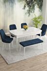 Rovena Eylül Beyaz 80x132 Açılabilir Mdf Mutfak Masası Takımı 4 Adet Sandalye+1 Bench