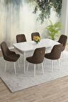 Rovena Eylül Beyaz 80x132 Açılabilir Mdf Mutfak Masası Takımı 6 Adet Sandalye