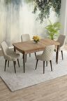 Rovena Eylül Meşe 80x132 Açılabilir Mdf Mutfak Masası Takımı 4 Adet Sandalye