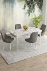 Rovena Eylül Beyaz Mermer 80x132 Açılabilir Mdf Mutfak Masası Takımı 4 Adet Sandalye