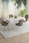 Rovena Eylül Beyaz Mermer 80x132 Açılabilir Mdf Mutfak Masası Takımı 4 Adet Sandalye