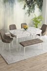 Rovena Eylül Beyaz Mermer 80x132 Açılabilir Mdf Mutfak Masası Takımı 4 Adet Sandalye+1 Bench