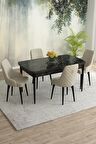 Rovena Eylül Siyah Mermer 80x132 Açılabilir Mdf Mutfak Masası Takımı 4 Adet Sandalye
