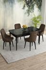 Rovena Eylül Siyah Mermer 80x132 Açılabilir Mdf Mutfak Masası Takımı 4 Adet Sandalye