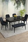 Rovena Eylül Siyah Mermer 80x132 Açılabilir Mdf Mutfak Masası Takımı 4 Adet Sandalye+1 Bench