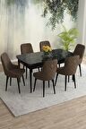 Rovena Eylül Siyah Mermer 80x132 Açılabilir Mdf Mutfak Masası Takımı 6 Adet Sandalye