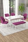 Rovena Arel Beyaz Mermer 80x132 Açılabilir Mdf Mutfak Masası Takımı 4 Adet Sandalye + 1 Bench