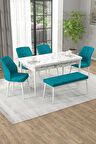 Rovena Arel Beyaz Mermer 80x132 Açılabilir Mdf Mutfak Masası Takımı 4 Adet Sandalye + 1 Bench