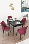 Rovena Arel Siyah Mermer 80x132 Açılabilir Mdf Mutfak Masası Takımı 4 Adet Sandalye
