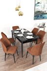 Rovena Arel Siyah Mermer 80x132 Açılabilir Mdf Mutfak Masası Takımı 6 Adet Sandalye