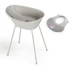 OKBaby Bebek Banyo Seti Bella Dijital Termometreli Çift Yönlü Küvet + Küvet Taşıyıcı + Hippo Duş Şapkası A.Gri