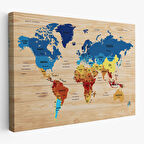Harita Sepeti Ahşap Görünümlü Türkçe Dünya Haritası Ülke Başkentli Kanvas Tablo 1820
