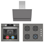 Simfer 9 Fonksiyon QS Dijital Gri 3'lü Ankastre Set (8223 Fırın + 3538 Ocak + 8736 Davlumbaz)