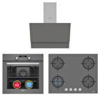 Simfer 4 Fonksiyon Trend Dijital Silver Power Turbo 3'lü Ankastre Set ( Fırın +  Ocak +  Davlumbaz)