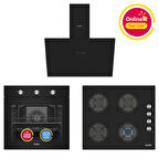 Simfer 4 Fonksiyon Trend Mekanik Siyah Cam 3'lü Ankastre Set (8254 Fırın - 3046 Ocak - 8727 Davlumbaz)