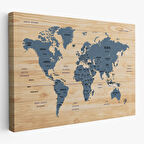 Harita Sepeti Ahşap Görünümlü Türkçe Dünya Haritası Ülke Başkentli Kanvas Tablo 1842