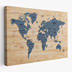 Harita Sepeti Ahşap Görünümlü Dünya Haritası Ülke Başkentli Kanvas Tablo 1843