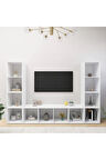 Tdesıgno Yigit Kitaplıklı Televizyon Sehpası - Ünitesi -kitaplık-beyaz 180 Cm 12 Raflı