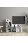 Tdesıgno Belgin Kitaplıklı Televizyon Sehpası - Ünitesi -kitaplık-beyaz 90 Cm 4 Raflı