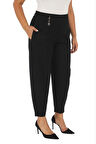 Büyük Beden Mom Yüksek Bel Paça Taş Detaylı Örme Kadın Pantolon