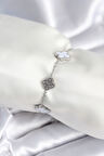 316L Çelik Zincir Gümüş Renk Zirkon Taşlı Yonca Beyaz Kadın Bileklik