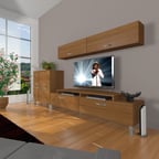 Decoraktiv Ekoflex 6y Slm Krom Ayaklı Tv Ünitesi Tv Sehpası - Naturel Ceviz