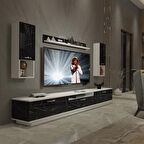 Decoraktiv Trendstyle 270DA Slm Tv Ünitesi Tv Sehpası - Beyaz - Siyah Mermer