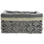 T.Concept Dekoratif Gri Bezli İp Desenli Çok Amaçlı Sepet Küçük Boy (S)