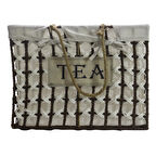 T.Concept Dekoratif Halatlı Zarif Telli Çok Amaçlı Dikdörtgen Sepet Kahverengi- Beyaz Büyük (L)