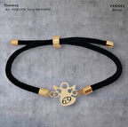 Enerjik ve Işıltılı Mevlana Figürlü Siyah Örgülü ve 14 Ayar Altın Plakalı Temmuz Bilekliği