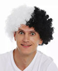 Siyah Beyaz Kıvırcık Afro Bonus Taraftar Peruğu