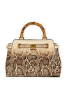 Kadın Bambu Saplı Yılan Desenli Omuz Çantası - Bej | undefined