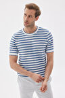 LIMITED Erkek Çizgili Kısa kollu Bisiklet Yaka Rayon Erkek İndigo Triko Tişört 