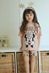 KIZ ÇOCUK MİCKEY LEOPAR MODELLİ PAMUK ŞORTLU TAKIM
