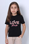 KIZ ÇOCUK TSHİRT LOVE BASKILI BİSİKLET YAKA E26