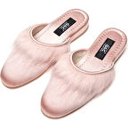 Gc 245 Tüylü Önü Kapalı Kadın Terlik Pudra